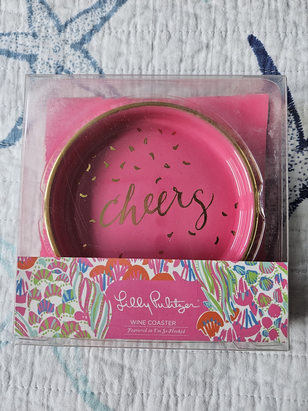 Lilly Pulitzer Pink "Cheers" Wine Coaster